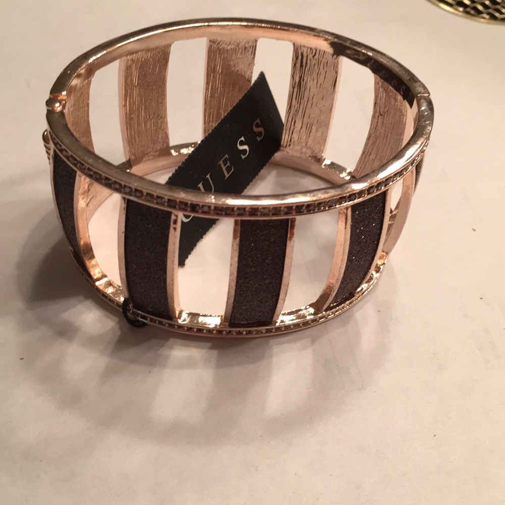 NWT Guess rose gold dark rhinestone wide bangle